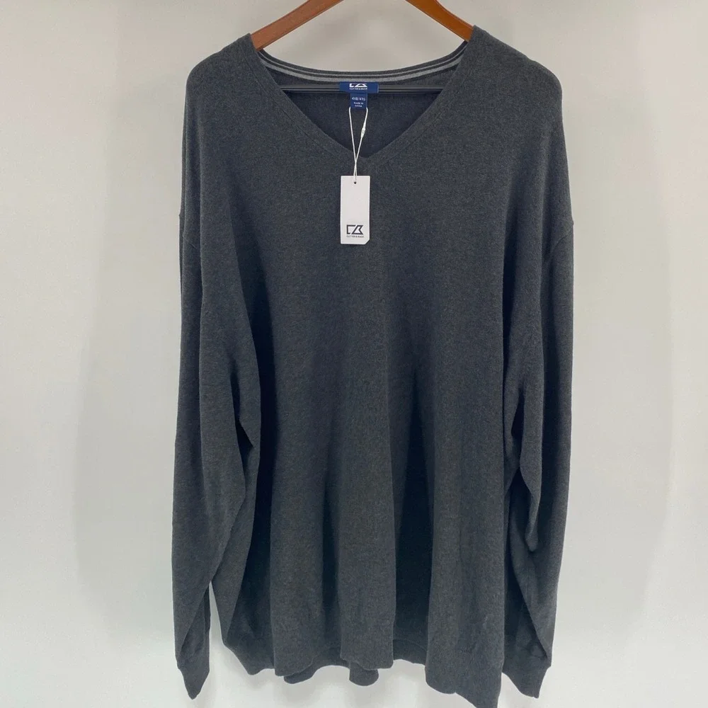 NEW Cutter Buck V Neck Sweater Mens 4XB Gray Preppy Acedemia Minimalist Office